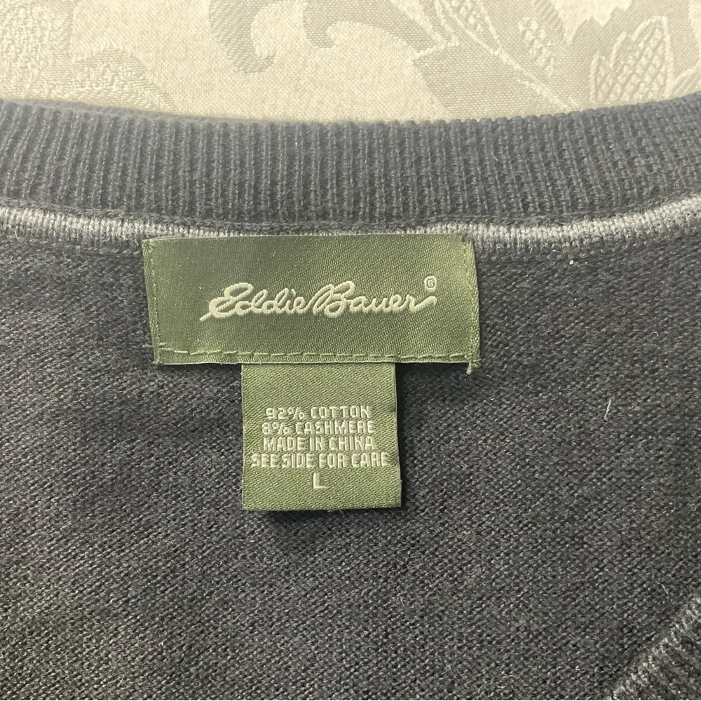 Eddie Bauer Men’s Size Large Black V Neck Cotton Cashmere Blend Sweater - Picture 6 of 6